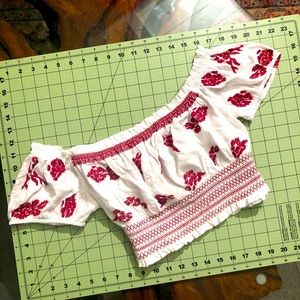 Peasant top with embroidered red flowers